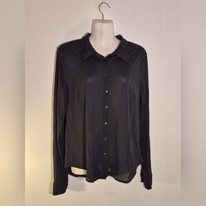 Worthington Black Sheer Long Sleeve Button-Down Shirt – Size Large